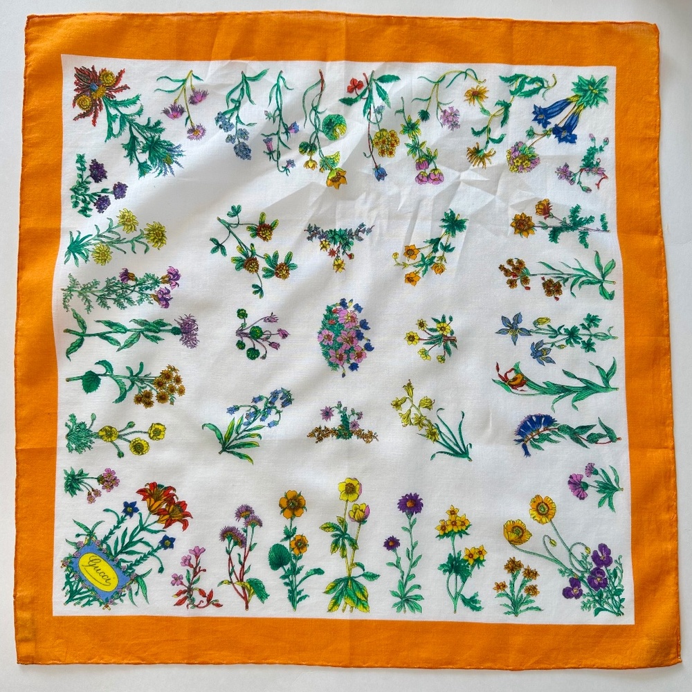 Vintage GUCCI Rare “Flora” Pattern 100% Cotton Square Scarf